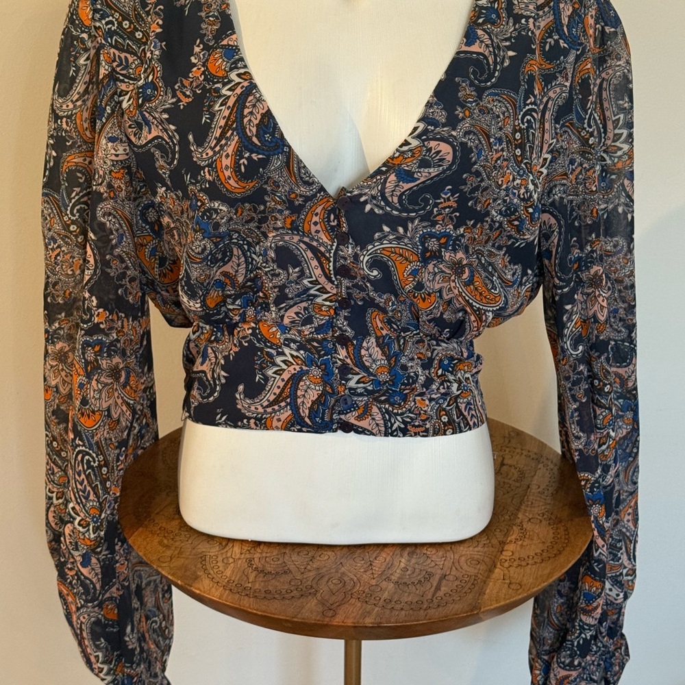 Forever 21 Navy and Orange Paisley Blouse